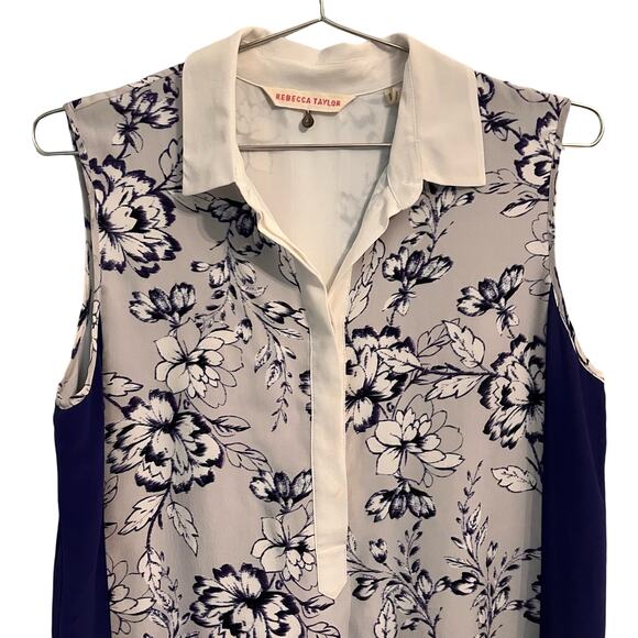 Rebecca Taylor Womens Purple Silk Floral Sleeveless Shirt Dress 4 - Picture 8 of 8